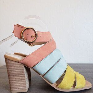 Seychelles Completely Engaged Pastel Suede Sandals Block Heel Multi Women's 7.5